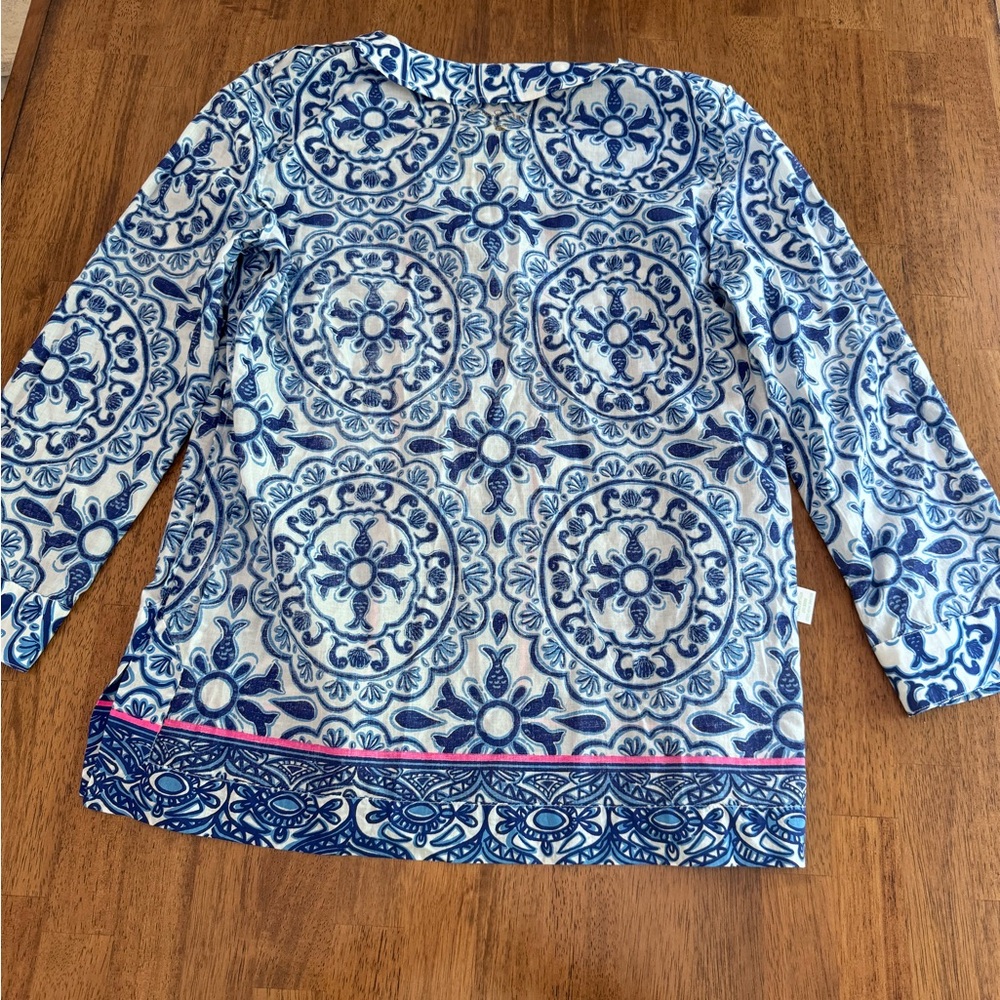 Lilly Pulitzer Amelia Island Tunic Top SZ M Resort White Pooling Around - Picture 14 of 15